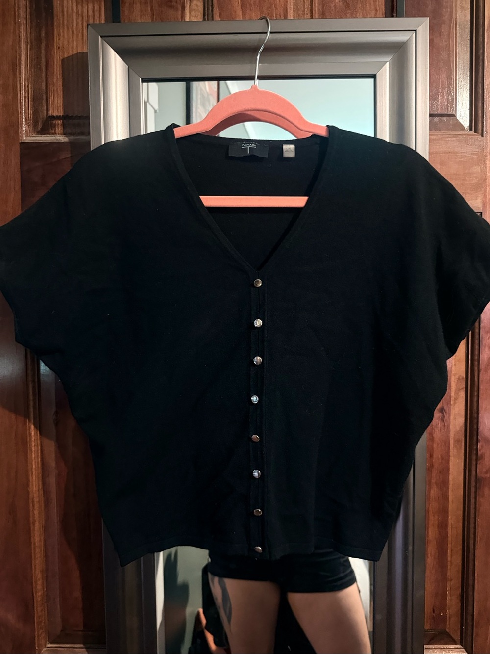 Tahari Black Short-Sleeve Button-Front Top